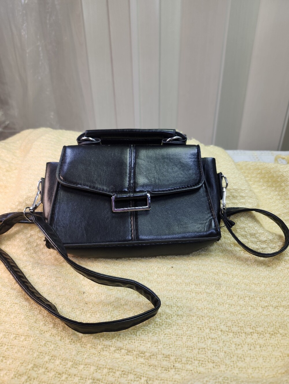 Classic Black Faux Leather Crossbody Bag with Top Handle